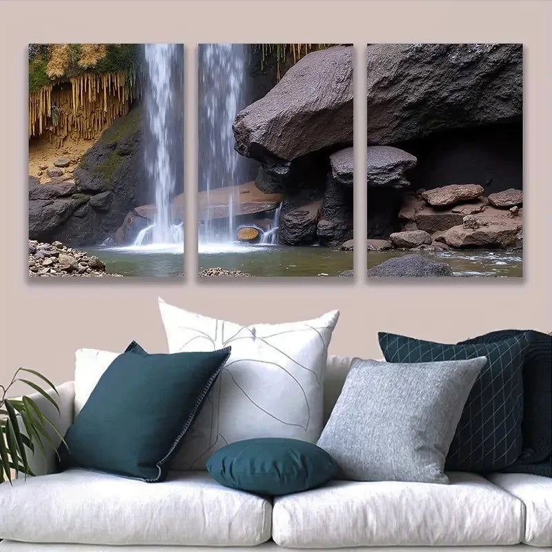 3pcs Waterfall Nature Scene Wall Art Set Canvas Framed 40x60cm - High Quality Print 100% Australian Made Wall Canvas Ready to Hang