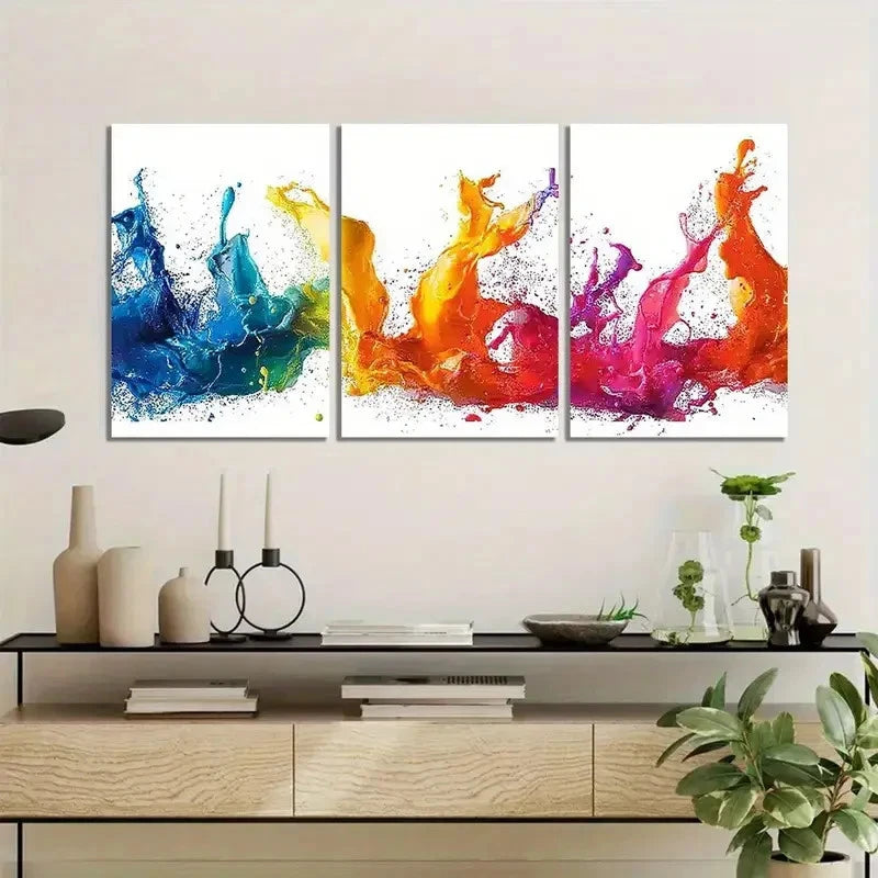 3pcs Vibrant and Dynamic Color Splashes Metal Print Ready to Hang Art
