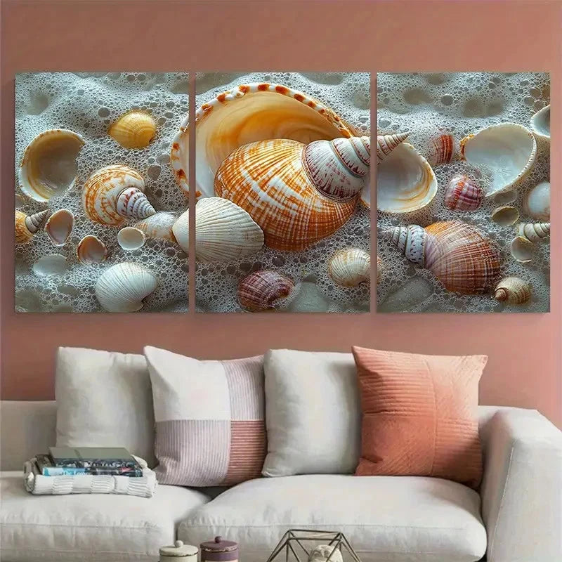 3pcs Coastal Ocean Shell Beach Inspired Metal Print Ready to Hang Art