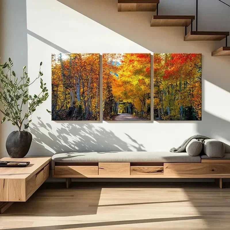 3pcs Autumn Nature Landscape Golden Birch Tree Wall Art Set Canvas Framed 40x60cm - High Quality Print 100% Australian Made Wall Canvas Ready to Hang