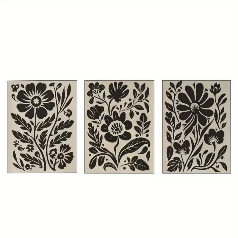 3pcs Black, White & Beige Floral Abstract  Wall Art Set Canvas Framed 60x90cm - High Quality Print 100% Australian Made Wall Canvas Ready to Hang