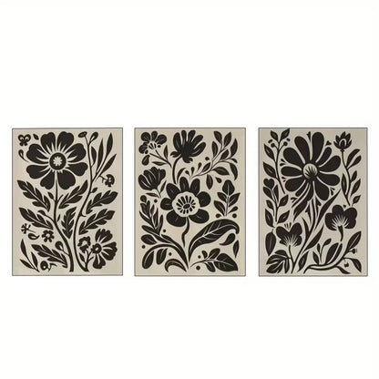 3pcs Black, White & Beige Floral Abstract  Wall Art Set Canvas Framed 60x90cm - High Quality Print 100% Australian Made Wall Canvas Ready to Hang