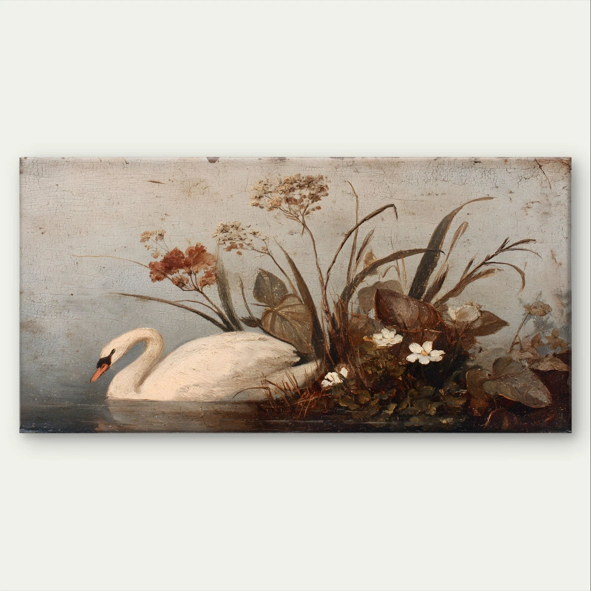 Vintage Oil Painting Swan In Lake Wall Art Canvas Office Home Framed 120x60cm
