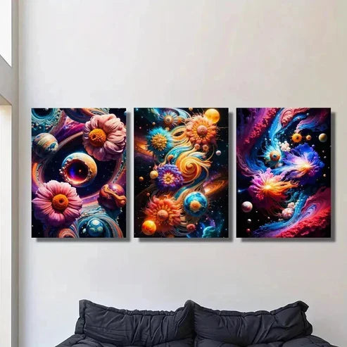 3pcs Vortex and Flower Abstract Illustration Wall Art Canvas Unframed - High Quality Print 100% Australian Made Wall Canvas