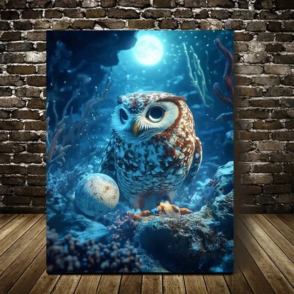 Enchanting Owl Underwater Coral Reef Scene  40x60cm Metal Print Ready to Hang