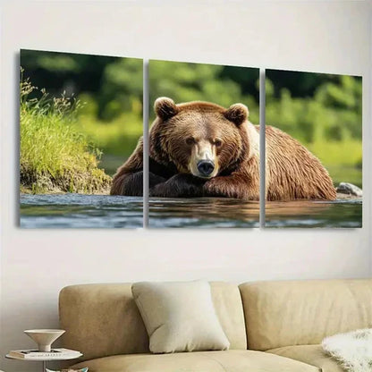3pcs Brown Bear Wall Art Set Canvas Unframed - High Quality Print 100% Australian Made Wall Canvas