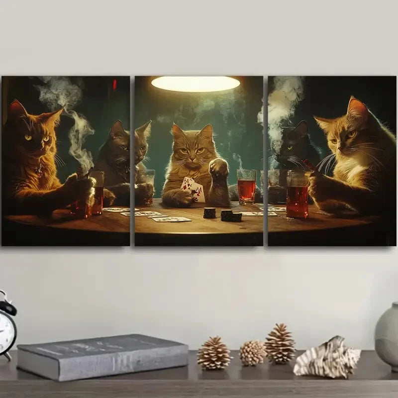 3pcs A Group Of Kittens Are Playing Cards Metal Print Ready to Hang Art
