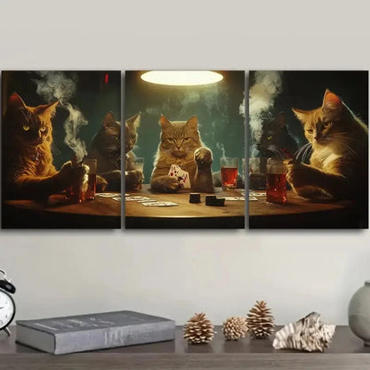 3pcs A Group Of Kittens Are Playing Cards Metal Print Ready to Hang Art