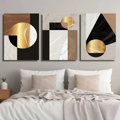 3pcs Abstract Geometric Shape Golden Perfect Wall Art Set Canvas Framed 40x60cm - High Quality Print 100% Australian Made Wall Canvas Ready to Hang