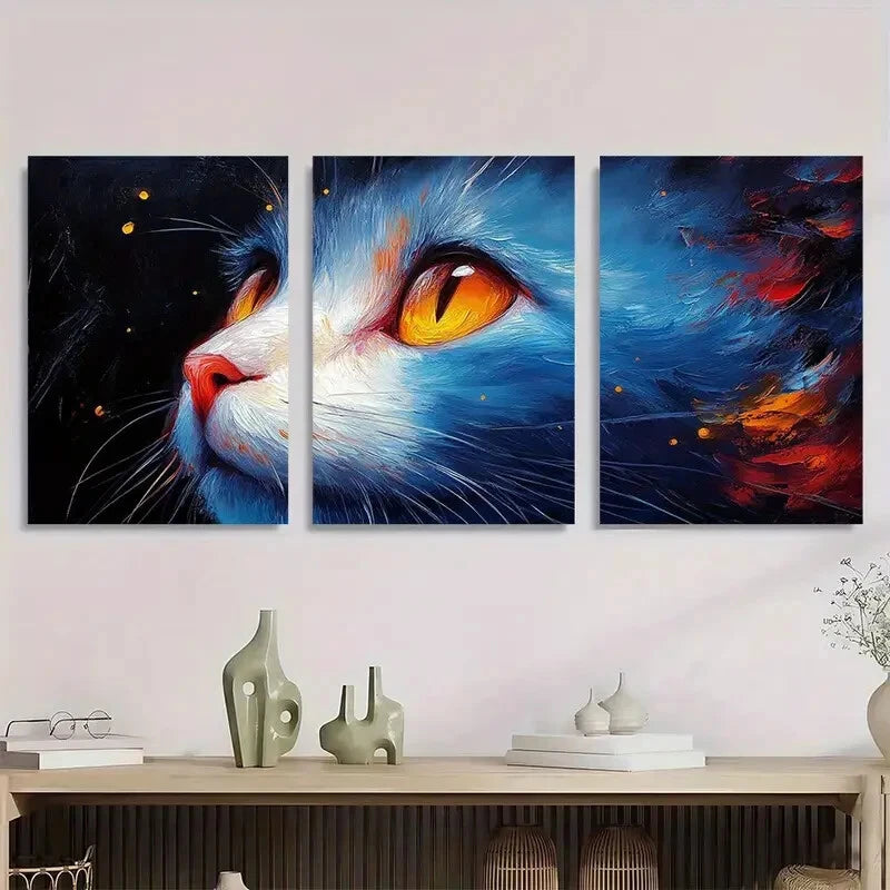 3pcs Vibrant Blue & Orange Eyes Starry Night Metal Print Ready to Hang Art