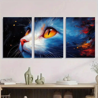 3pcs Vibrant Blue & Orange Eyes Starry Night Metal Print Ready to Hang Art