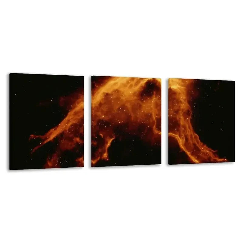 3pcs Orange Glowing Nebula in the Shape    Wall Art Set Canvas Framed 60x90cm - High Quality Print 100% Australian Made Wall Canvas Ready to Hang