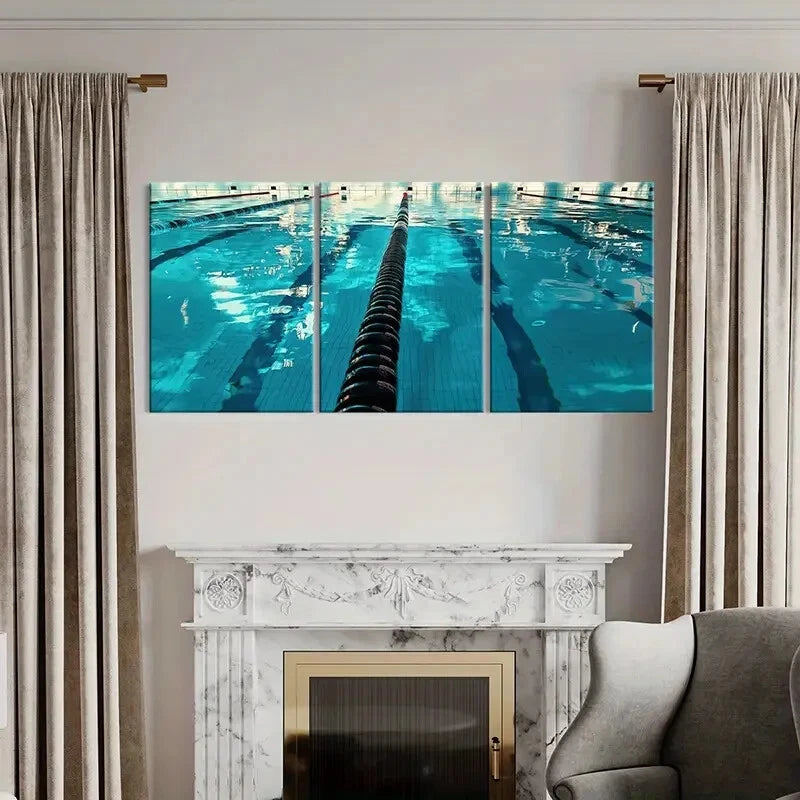 3pcs Abstract Swimming Pool Water Sports Art Metal Print Ready to Hang Art