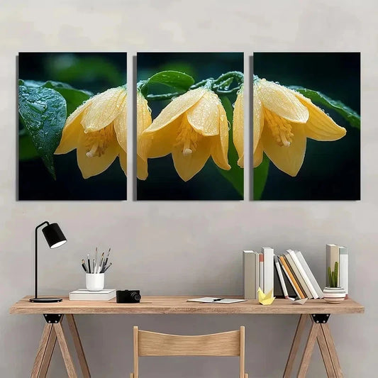 3pcs Vibrant Green Leave Blooming Flower Perfect Wall Art Set Canvas Framed 40x60cm - High Quality Print 100% Australian Made Wall Canvas Ready to Hang