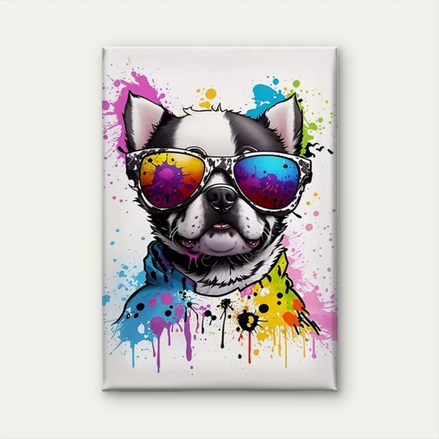Colorful Pup with Fashion Glasses Metal Print Ready to Hang