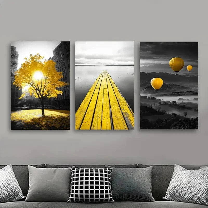 3pcs Feathery Black And White Contrasting Scene Metal Print Ready to Hang Art