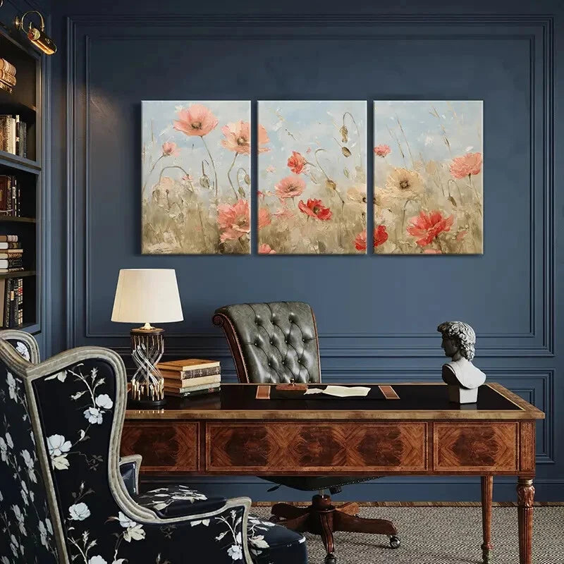 3pcs Abstract Floral Art Soft Pastel Colors Metal Print Ready to Hang Art