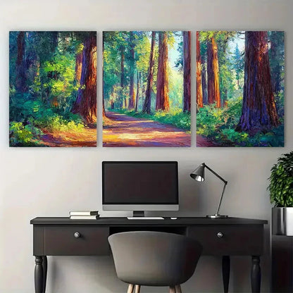3pcs Redwood Park California Forest Impasto Design Metal Print Ready to Hang Art