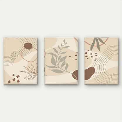 3pcs Neutral Botanical Abstract Shapes Wall Art Set Canvas Framed 50x70cm - High Quality Print 100% Australian Made Wall Canvas Ready to Hang