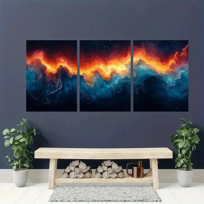 3pcs Art Abstract Oil Prints Aqua Abstract Metal Print Ready to Hang Art