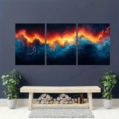 3pcs Art Abstract Oil Prints Aqua Abstract Metal Print Ready to Hang Art