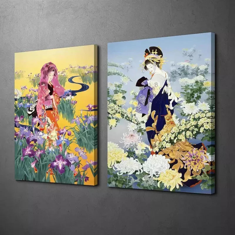 2pcs Plants And Flowers, Natural Landscape, Japanese Art Canvas Framed 50x75cm - High Quality Print 100% Australian Made Wall Canvas Ready to Hang