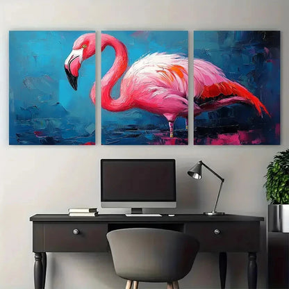 3pcs Flamingo Birds Brushstroke Design Metal Print Ready to Hang Art