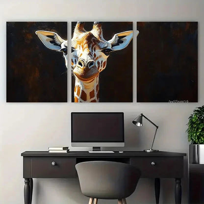 3pcs Giraffe Wild Animal in Black Background Metal Print Ready to Hang Art