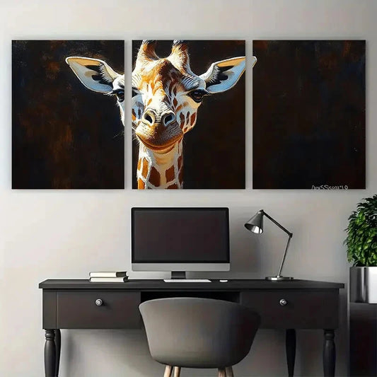 3pcs Giraffe Wild Animal in Black Background Metal Print Ready to Hang Art