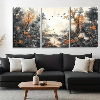 3pcs Serene Forest Path with Birds Perfect Wall Art Canvas Unframed - High Quality Print 100% Australian Made Wall Canvas