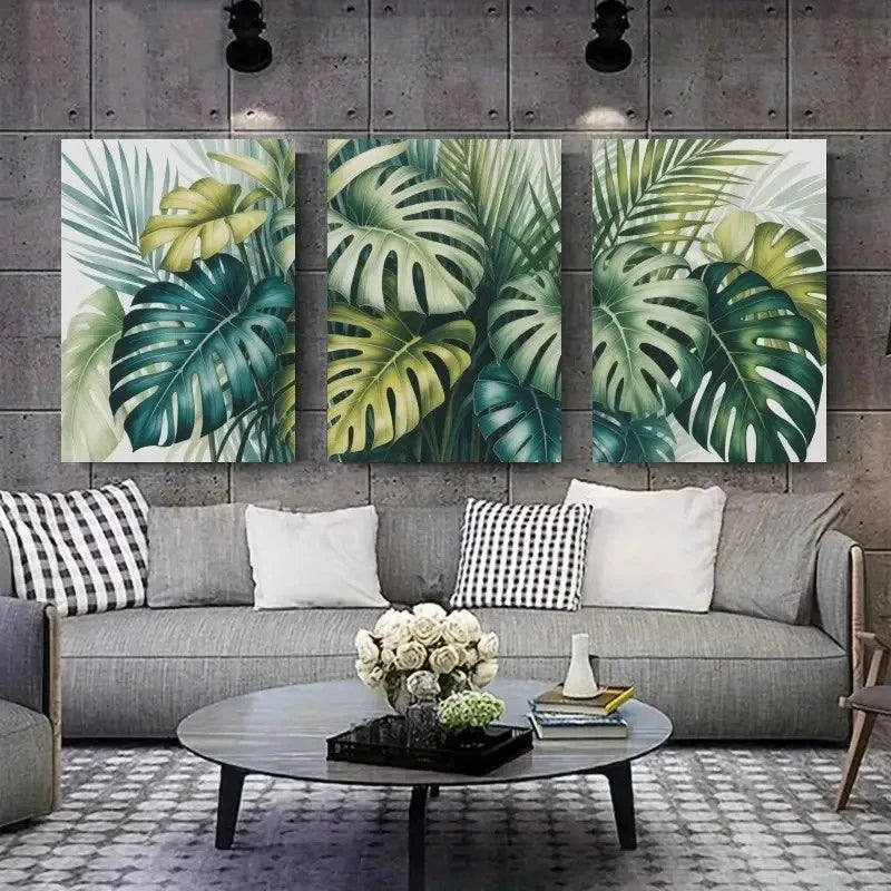 3pcs Monstera Leaves Palm Leaves Metal Print Ready to Hang Art