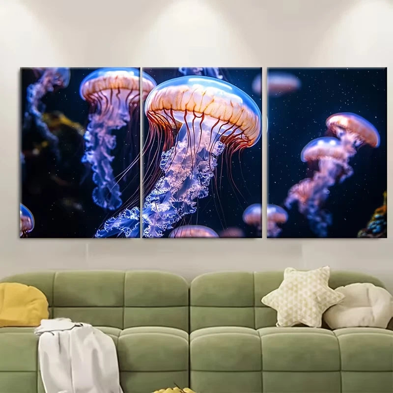 3pcs Ethereal Deep Sea Jellyfish Metal Print Ready to Hang Art