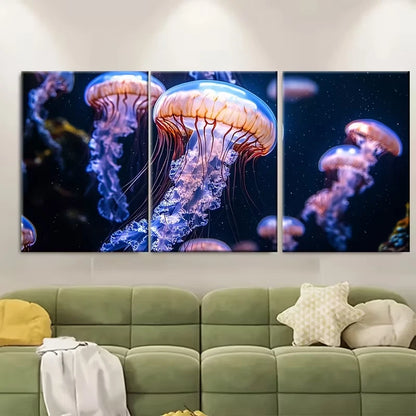 3pcs Ethereal Deep Sea Jellyfish Metal Print Ready to Hang Art