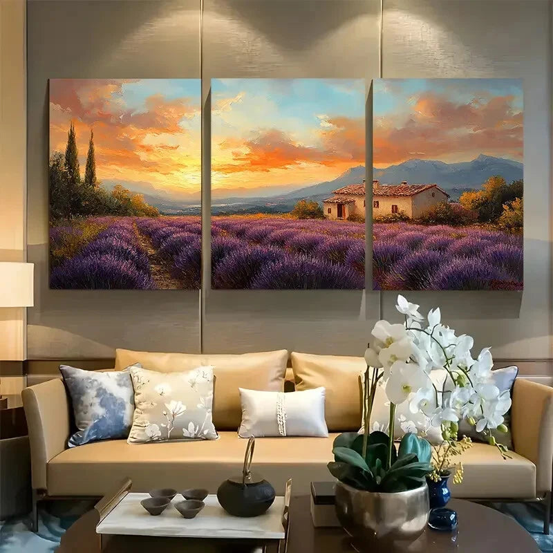 3pcs Beautiful Purple Lavender Fields Metal Print Ready to Hang Art