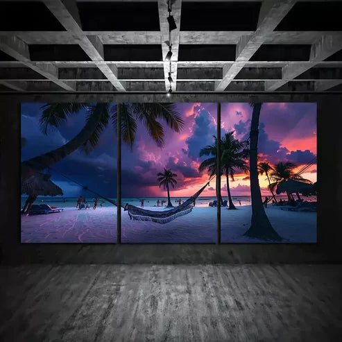 3pcs Photograph of An Idyllic Beach Scene At Sunset Canvas Framed 60x90  cm - High Quality Print 100% Australian Made Wall Canvas Ready to Hang