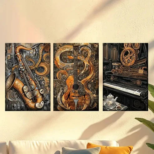 3pcs Heavy Metal, Rock guitar, Piano, Saxophone Wall Art Set Canvas Unframed - High Quality Print 100% Australian Made Wall Canvas