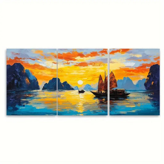 3pcs Ha Long Bay Sunset Vietnam Travel Poster Metal Print Ready to Hang Art