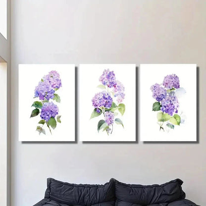 3pcs Purple Hydrangea Purple Hydrangea Metal Print Ready to Hang Art