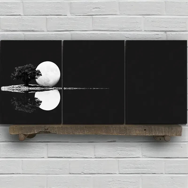 3pcs Black and White Reflection of Trees Metal Print Ready to Hang Art