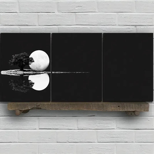 3pcs Black and White Reflection of Trees Metal Print Ready to Hang Art