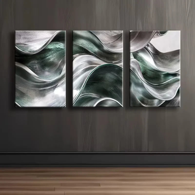 3pcs Wavy Abstract Design Wall Art Set Canvas Framed 60x90cm - High Quality Print 100% Australian Made Wall Canvas Ready to Hang