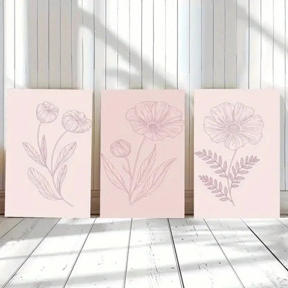 3pcs Line Flowers Botanical Painting Art Metal Print Ready to Hang Art