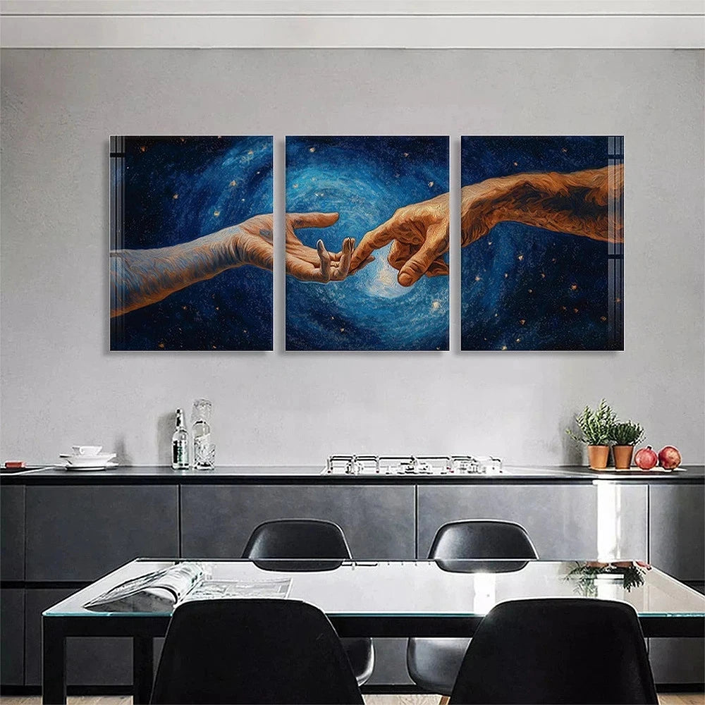3pcs Cosmic Hand Touch Stars and Rotating Metal Print Ready to Hang Art