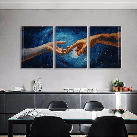 3pcs Cosmic Hand Touch Stars and Rotating Metal Print Ready to Hang Art