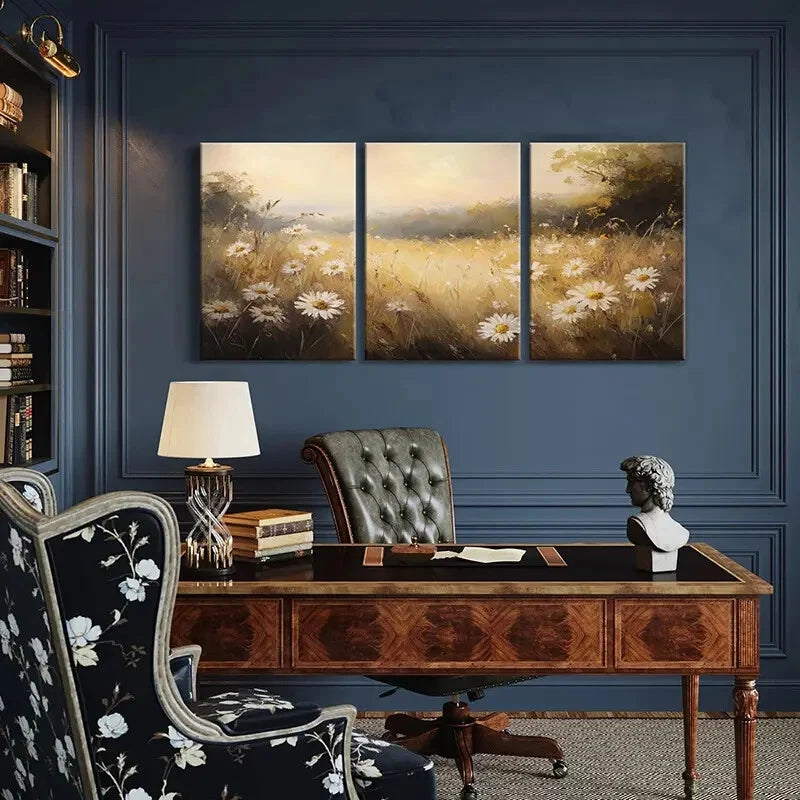 3pcs Artistic Floral Landscape Warm Tones Metal Print Ready to Hang Art