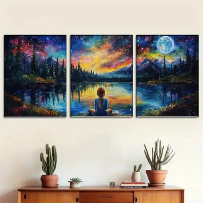 3pcs Starry Night Landscape Mountain Perfect Wall Art Set Canvas Framed 40x60cm - High Quality Print 100% Australian Made Wall Canvas Ready to Hang