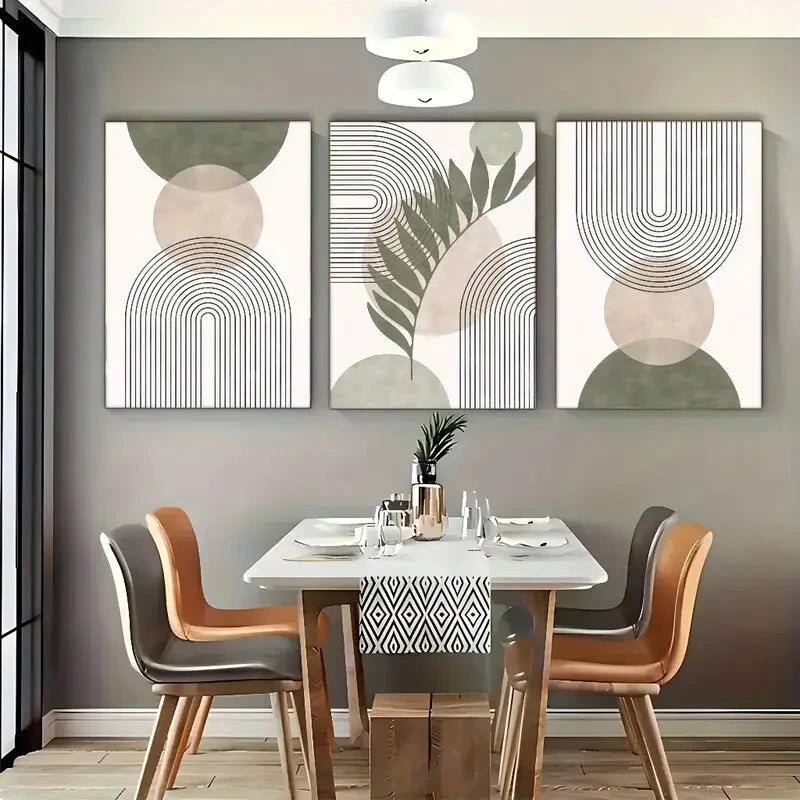 3pcs Abstract Art Geometric and Leaf Metal Print Ready to Hang Art