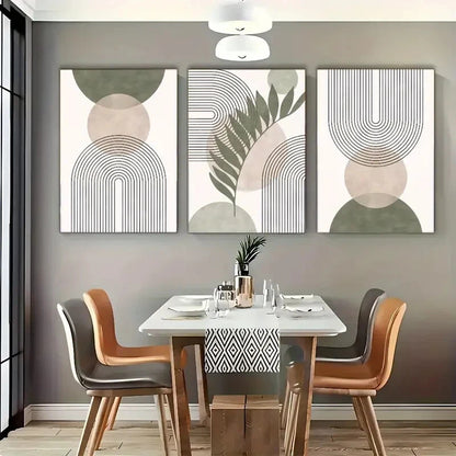 3pcs Abstract Art Geometric and Leaf Metal Print Ready to Hang Art