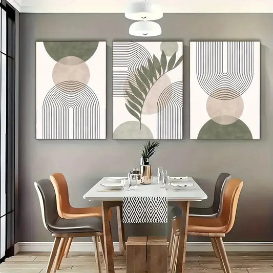 3pcs Abstract Art Geometric and Leaf Metal Print Ready to Hang Art