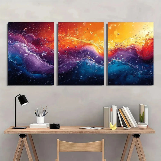 3pcs Vibrant Abstract Water Drop Color Splashes Metal Print Ready to Hang Art